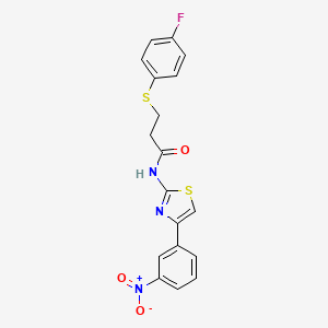 molecular formula C18H14FN3O3S2 B3410269 3-((4-fluorophenyl)thio)-N-(4-(3-nitrophenyl)thiazol-2-yl)propanamide CAS No. 896352-12-8