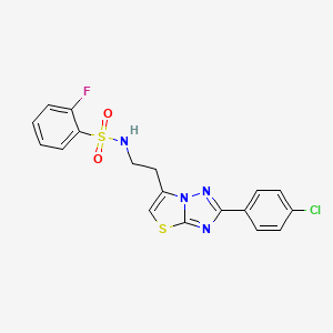 molecular formula C18H14ClFN4O2S2 B3410326 N-(2-(2-(4-chlorophenyl)thiazolo[3,2-b][1,2,4]triazol-6-yl)ethyl)-2-fluorobenzenesulfonamide CAS No. 896368-81-3