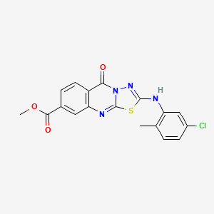 molecular formula C18H13ClN4O3S B3410392 methyl 2-((5-chloro-2-methylphenyl)amino)-5-oxo-5H-[1,3,4]thiadiazolo[2,3-b]quinazoline-8-carboxylate CAS No. 896702-12-8