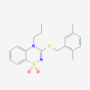 molecular formula C19H22N2O2S2 B3410399 3-[(2,5-dimethylbenzyl)thio]-4-propyl-4H-1,2,4-benzothiadiazine 1,1-dioxide CAS No. 896706-79-9