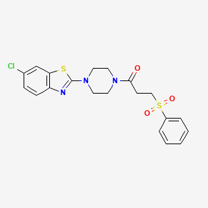 molecular formula C20H20ClN3O3S2 B3410468 6-Chloro-2-{4-[3-(phenylsulfonyl)propanoyl]piperazin-1-yl}-1,3-benzothiazole CAS No. 897471-41-9