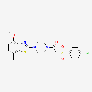 molecular formula C21H22ClN3O4S2 B3410540 2-(4-{[(4-Chlorophenyl)sulfonyl]acetyl}piperazin-1-yl)-4-methoxy-7-methyl-1,3-benzothiazole CAS No. 897487-69-3