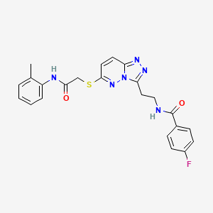 molecular formula C23H21FN6O2S B3410557 4-fluoro-N-{2-[6-({[(2-methylphenyl)carbamoyl]methyl}sulfanyl)-[1,2,4]triazolo[4,3-b]pyridazin-3-yl]ethyl}benzamide CAS No. 897619-59-9