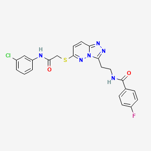 molecular formula C22H18ClFN6O2S B3410580 N-{2-[6-({[(3-chlorophenyl)carbamoyl]methyl}sulfanyl)-[1,2,4]triazolo[4,3-b]pyridazin-3-yl]ethyl}-4-fluorobenzamide CAS No. 897758-75-7
