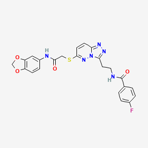 molecular formula C23H19FN6O4S B3410587 N-{2-[6-({[(2H-1,3-benzodioxol-5-yl)carbamoyl]methyl}sulfanyl)-[1,2,4]triazolo[4,3-b]pyridazin-3-yl]ethyl}-4-fluorobenzamide CAS No. 897758-85-9