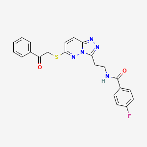 molecular formula C22H18FN5O2S B3410591 4-fluoro-N-(2-(6-((2-oxo-2-phenylethyl)thio)-[1,2,4]triazolo[4,3-b]pyridazin-3-yl)ethyl)benzamide CAS No. 897759-05-6