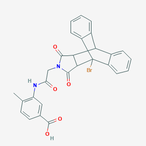 molecular formula C28H21BrN2O5 B341060 3-{[(1-Bromo-16,18-dioxo-17-azapentacyclo[6.6.5.0~2,7~.0~9,14~.0~15,19~]nonadeca-2,4,6,9,11,13-hexaen-17-yl)acetyl]amino}-4-methylbenzoic acid 
