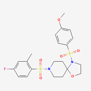 molecular formula C21H25FN2O6S2 B3410621 8-(4-Fluoro-2-methylbenzenesulfonyl)-4-(4-methoxybenzenesulfonyl)-1-oxa-4,8-diazaspiro[4.5]decane CAS No. 898408-26-9