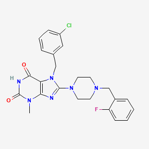 molecular formula C24H24ClFN6O2 B3410690 7-(3-chlorobenzyl)-8-(4-(2-fluorobenzyl)piperazin-1-yl)-3-methyl-1H-purine-2,6(3H,7H)-dione CAS No. 898428-00-7