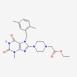 molecular formula C23H30N6O4 B3410755 ethyl 2-(4-(7-(2,5-dimethylbenzyl)-3-methyl-2,6-dioxo-2,3,6,7-tetrahydro-1H-purin-8-yl)piperazin-1-yl)acetate CAS No. 898463-73-5