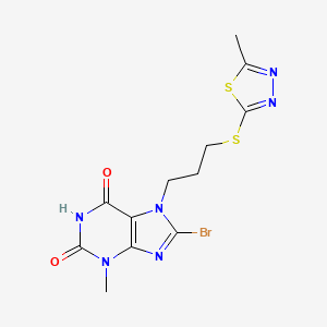 molecular formula C12H13BrN6O2S2 B3410790 8-bromo-3-methyl-7-(3-((5-methyl-1,3,4-thiadiazol-2-yl)thio)propyl)-1H-purine-2,6(3H,7H)-dione CAS No. 899362-62-0