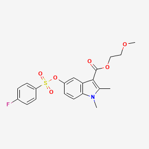 2-methoxyethyl 5-(((4-fluorophenyl)sulfonyl)oxy)-1,2-dimethyl-1H-indole-3-carboxylate
