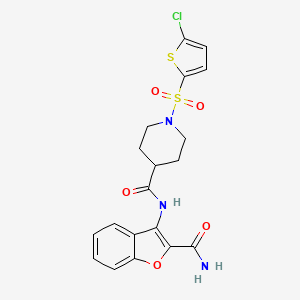 molecular formula C19H18ClN3O5S2 B3410821 N-(2-carbamoylbenzofuran-3-yl)-1-((5-chlorothiophen-2-yl)sulfonyl)piperidine-4-carboxamide CAS No. 899732-27-5