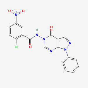 molecular formula C18H11ClN6O4 B3410914 2-chloro-5-nitro-N-(4-oxo-1-phenyl-1H-pyrazolo[3,4-d]pyrimidin-5(4H)-yl)benzamide CAS No. 899946-16-8