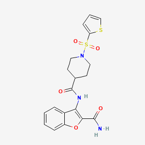 molecular formula C19H19N3O5S2 B3410923 N-(2-carbamoylbenzofuran-3-yl)-1-(thiophen-2-ylsulfonyl)piperidine-4-carboxamide CAS No. 899958-94-2