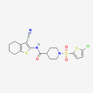 molecular formula C19H20ClN3O3S3 B3411020 1-((5-chlorothiophen-2-yl)sulfonyl)-N-(3-cyano-4,5,6,7-tetrahydrobenzo[b]thiophen-2-yl)piperidine-4-carboxamide CAS No. 900001-44-7