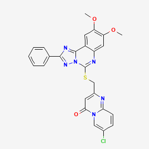 molecular formula C26H19ClN6O3S B3411096 7-chloro-2-(((8,9-dimethoxy-2-phenyl-[1,2,4]triazolo[1,5-c]quinazolin-5-yl)thio)methyl)-4H-pyrido[1,2-a]pyrimidin-4-one CAS No. 901755-88-2