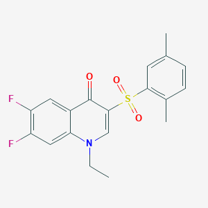 molecular formula C19H17F2NO3S B3411138 3-[(2,5-dimethylphenyl)sulfonyl]-1-ethyl-6,7-difluoroquinolin-4(1H)-one CAS No. 902485-79-4