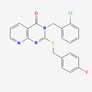 molecular formula C21H15ClFN3OS B3411202 3-(2-chlorobenzyl)-2-((4-fluorobenzyl)thio)pyrido[2,3-d]pyrimidin-4(3H)-one CAS No. 902912-07-6