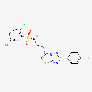 molecular formula C18H13Cl3N4O2S2 B3411259 2,5-dichloro-N-(2-(2-(4-chlorophenyl)thiazolo[3,2-b][1,2,4]triazol-6-yl)ethyl)benzenesulfonamide CAS No. 903294-16-6