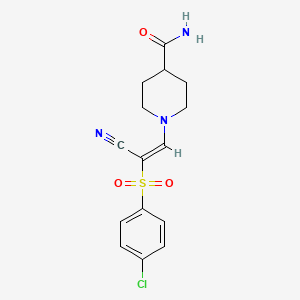 (E)-1-(2-((4-chlorophenyl)sulfonyl)-2-cyanovinyl)piperidine-4-carboxamide