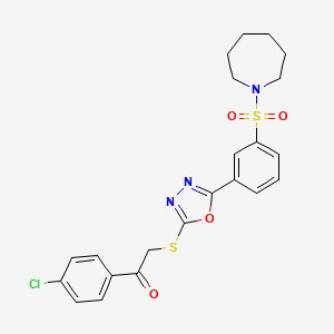 molecular formula C22H22ClN3O4S2 B3411401 2-((5-(3-(Azepan-1-ylsulfonyl)phenyl)-1,3,4-oxadiazol-2-yl)thio)-1-(4-chlorophenyl)ethanone CAS No. 912906-48-0