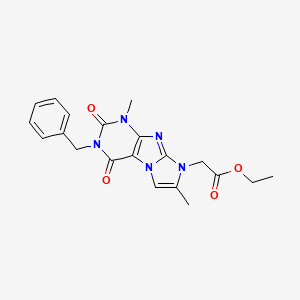 molecular formula C20H21N5O4 B3411446 ethyl 2-(3-benzyl-1,7-dimethyl-2,4-dioxo-3,4-dihydro-1H-imidazo[2,1-f]purin-8(2H)-yl)acetate CAS No. 919041-59-1