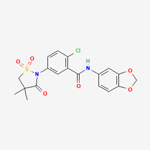 molecular formula C19H17ClN2O6S B3411465 N-(benzo[d][1,3]dioxol-5-yl)-2-chloro-5-(4,4-dimethyl-1,1-dioxido-3-oxoisothiazolidin-2-yl)benzamide CAS No. 919638-32-7