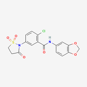 molecular formula C17H13ClN2O6S B3411467 N-(benzo[d][1,3]dioxol-5-yl)-2-chloro-5-(1,1-dioxido-3-oxoisothiazolidin-2-yl)benzamide CAS No. 919643-59-7