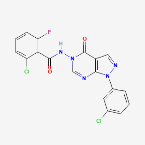 molecular formula C18H10Cl2FN5O2 B3411511 2-chloro-N-(1-(3-chlorophenyl)-4-oxo-1H-pyrazolo[3,4-d]pyrimidin-5(4H)-yl)-6-fluorobenzamide CAS No. 919859-47-5