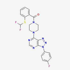 molecular formula C22H18F3N7OS B3411571 (2-((difluoromethyl)thio)phenyl)(4-(3-(4-fluorophenyl)-3H-[1,2,3]triazolo[4,5-d]pyrimidin-7-yl)piperazin-1-yl)methanone CAS No. 920226-86-4
