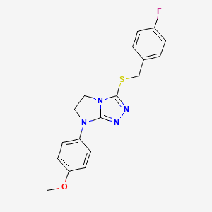 molecular formula C18H17FN4OS B3411773 3-{[(4-fluorophenyl)methyl]sulfanyl}-7-(4-methoxyphenyl)-5H,6H,7H-imidazo[2,1-c][1,2,4]triazole CAS No. 921541-13-1
