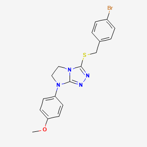 molecular formula C18H17BrN4OS B3411774 3-{[(4-bromophenyl)methyl]sulfanyl}-7-(4-methoxyphenyl)-5H,6H,7H-imidazo[2,1-c][1,2,4]triazole CAS No. 921541-58-4
