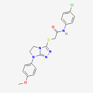 molecular formula C19H18ClN5O2S B3411841 N-(4-chlorophenyl)-2-((7-(4-methoxyphenyl)-6,7-dihydro-5H-imidazo[2,1-c][1,2,4]triazol-3-yl)thio)acetamide CAS No. 921580-49-6