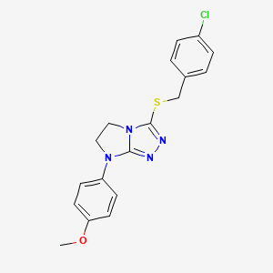 molecular formula C18H17ClN4OS B3411850 3-((4-chlorobenzyl)thio)-7-(4-methoxyphenyl)-6,7-dihydro-5H-imidazo[2,1-c][1,2,4]triazole CAS No. 921585-16-2