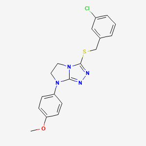 molecular formula C18H17ClN4OS B3411858 3-{[(3-chlorophenyl)methyl]sulfanyl}-7-(4-methoxyphenyl)-5H,6H,7H-imidazo[2,1-c][1,2,4]triazole CAS No. 921585-22-0