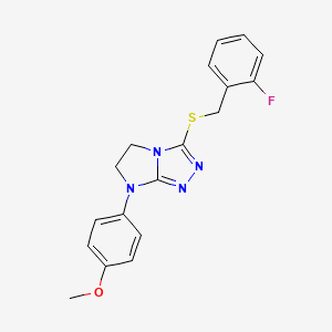 molecular formula C18H17FN4OS B3411885 3-{[(2-fluorophenyl)methyl]sulfanyl}-7-(4-methoxyphenyl)-5H,6H,7H-imidazo[2,1-c][1,2,4]triazole CAS No. 921791-51-7