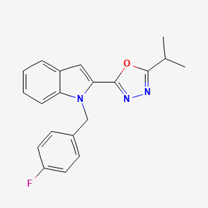 molecular formula C20H18FN3O B3411899 1-(4-fluorobenzyl)-2-(5-isopropyl-1,3,4-oxadiazol-2-yl)-1H-indole CAS No. 921801-32-3
