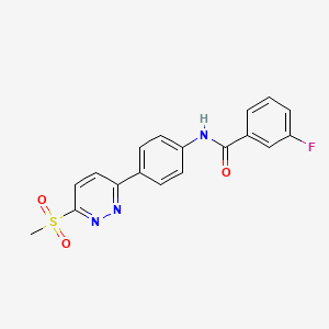 molecular formula C18H14FN3O3S B3411928 3-fluoro-N-(4-(6-(methylsulfonyl)pyridazin-3-yl)phenyl)benzamide CAS No. 921838-78-0