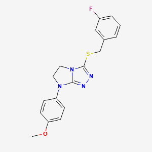 molecular formula C18H17FN4OS B3411945 3-{[(3-fluorophenyl)methyl]sulfanyl}-7-(4-methoxyphenyl)-5H,6H,7H-imidazo[2,1-c][1,2,4]triazole CAS No. 921859-86-1