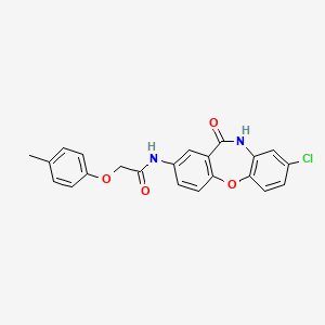 N-{6-chloro-10-oxo-2-oxa-9-azatricyclo[9.4.0.0^{3,8}]pentadeca-1(11),3(8),4,6,12,14-hexaen-13-yl}-2-(4-methylphenoxy)acetamide