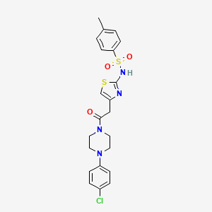 molecular formula C22H23ClN4O3S2 B3411991 N-(4-(2-(4-(4-chlorophenyl)piperazin-1-yl)-2-oxoethyl)thiazol-2-yl)-4-methylbenzenesulfonamide CAS No. 921993-94-4