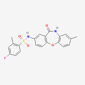 molecular formula C21H17FN2O4S B3411996 4-fluoro-2-methyl-N-{6-methyl-10-oxo-2-oxa-9-azatricyclo[9.4.0.0^{3,8}]pentadeca-1(11),3(8),4,6,12,14-hexaen-13-yl}benzene-1-sulfonamide CAS No. 922035-30-1