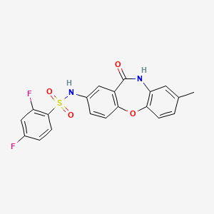 molecular formula C20H14F2N2O4S B3412019 2,4-difluoro-N-{6-methyl-10-oxo-2-oxa-9-azatricyclo[9.4.0.0^{3,8}]pentadeca-1(11),3(8),4,6,12,14-hexaen-13-yl}benzene-1-sulfonamide CAS No. 922088-89-9