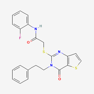 molecular formula C22H18FN3O2S2 B3412085 N-(2-fluorophenyl)-2-((4-oxo-3-phenethyl-3,4-dihydrothieno[3,2-d]pyrimidin-2-yl)thio)acetamide CAS No. 923216-23-3