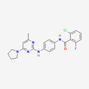 molecular formula C22H21ClFN5O B3412106 2-chloro-6-fluoro-N-(4-{[4-methyl-6-(pyrrolidin-1-yl)pyrimidin-2-yl]amino}phenyl)benzamide CAS No. 923257-95-8