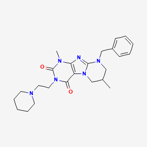 molecular formula C24H32N6O2 B3412112 9-benzyl-1,7-dimethyl-3-(2-piperidin-1-ylethyl)-6,7,8,9-tetrahydropyrimido[2,1-f]purine-2,4(1H,3H)-dione CAS No. 923438-65-7