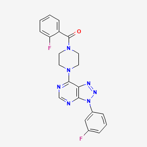 molecular formula C21H17F2N7O B3412127 (2-fluorophenyl)(4-(3-(3-fluorophenyl)-3H-[1,2,3]triazolo[4,5-d]pyrimidin-7-yl)piperazin-1-yl)methanone CAS No. 923513-68-2