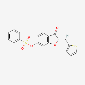molecular formula C19H12O5S2 B3412162 (Z)-3-oxo-2-(thiophen-2-ylmethylene)-2,3-dihydrobenzofuran-6-yl benzenesulfonate CAS No. 929371-50-6
