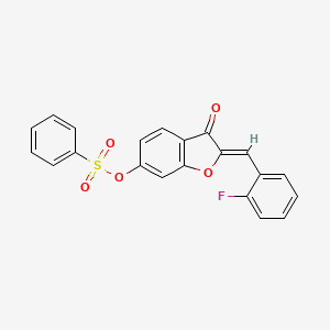 molecular formula C21H13FO5S B3412196 (Z)-2-(2-fluorobenzylidene)-3-oxo-2,3-dihydrobenzofuran-6-yl benzenesulfonate CAS No. 929390-99-8